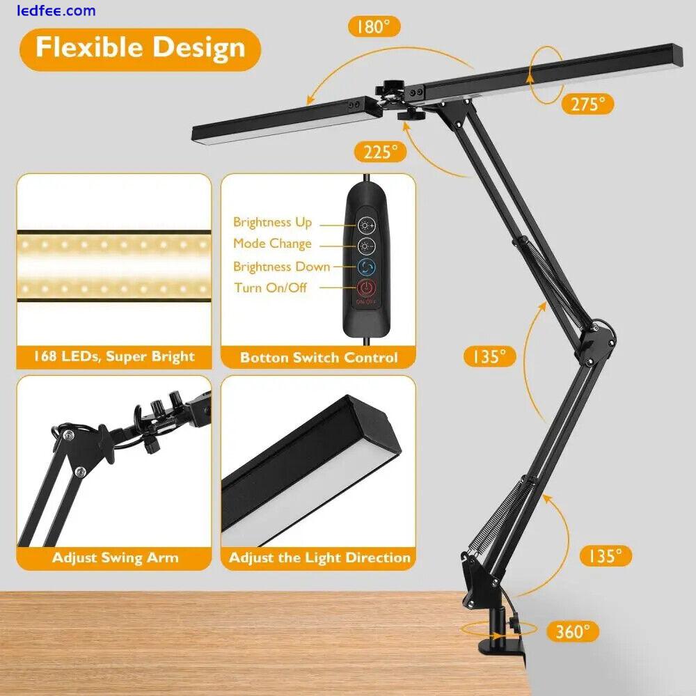 Double Head LED Desk Lamp Clamp Swing Arm Eye-Caring Dimmable USB Desk Light USA 5 