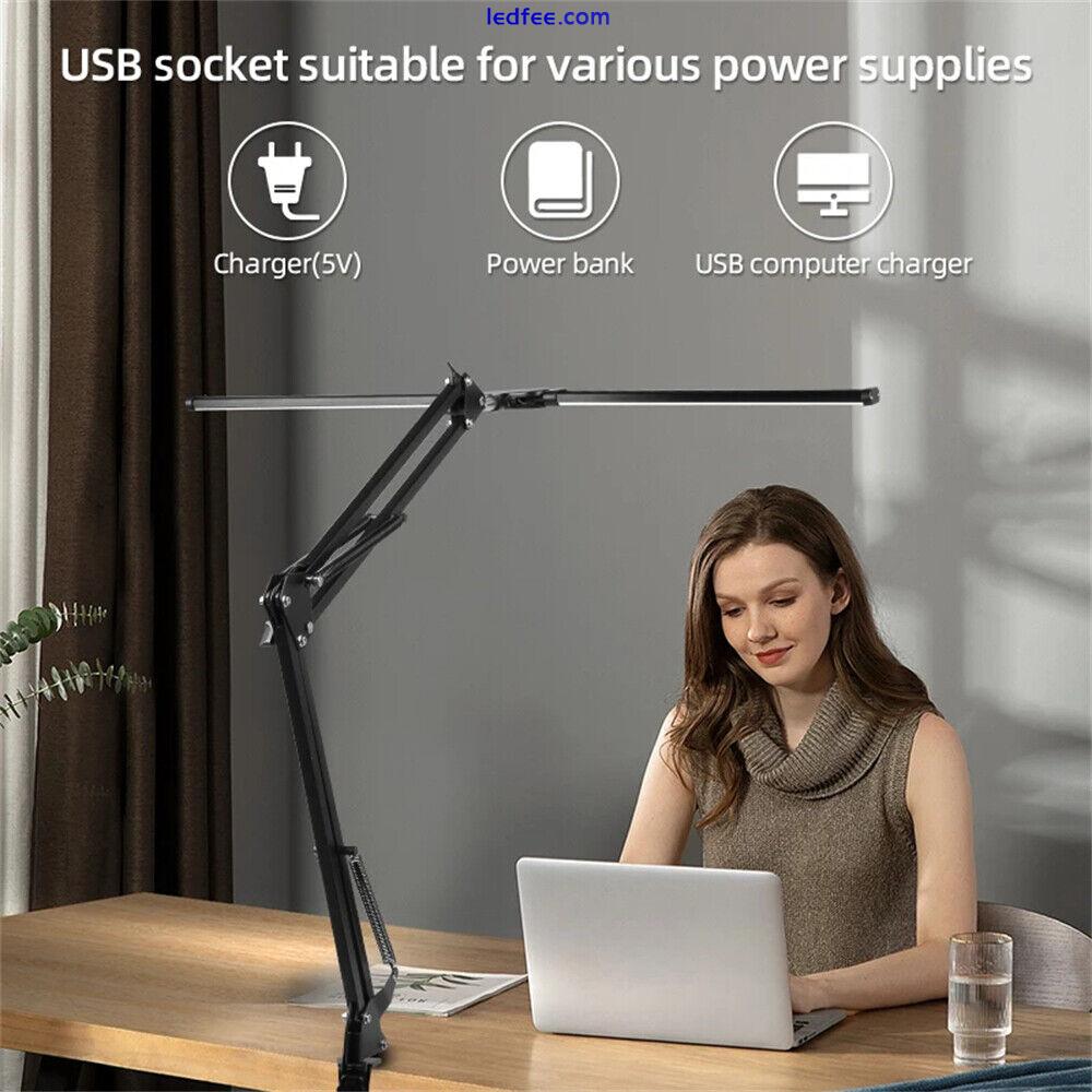 Double Head LED Desk Lamp Clamp Swing Arm Eye-Caring Dimmable USB Desk Light USA 3 