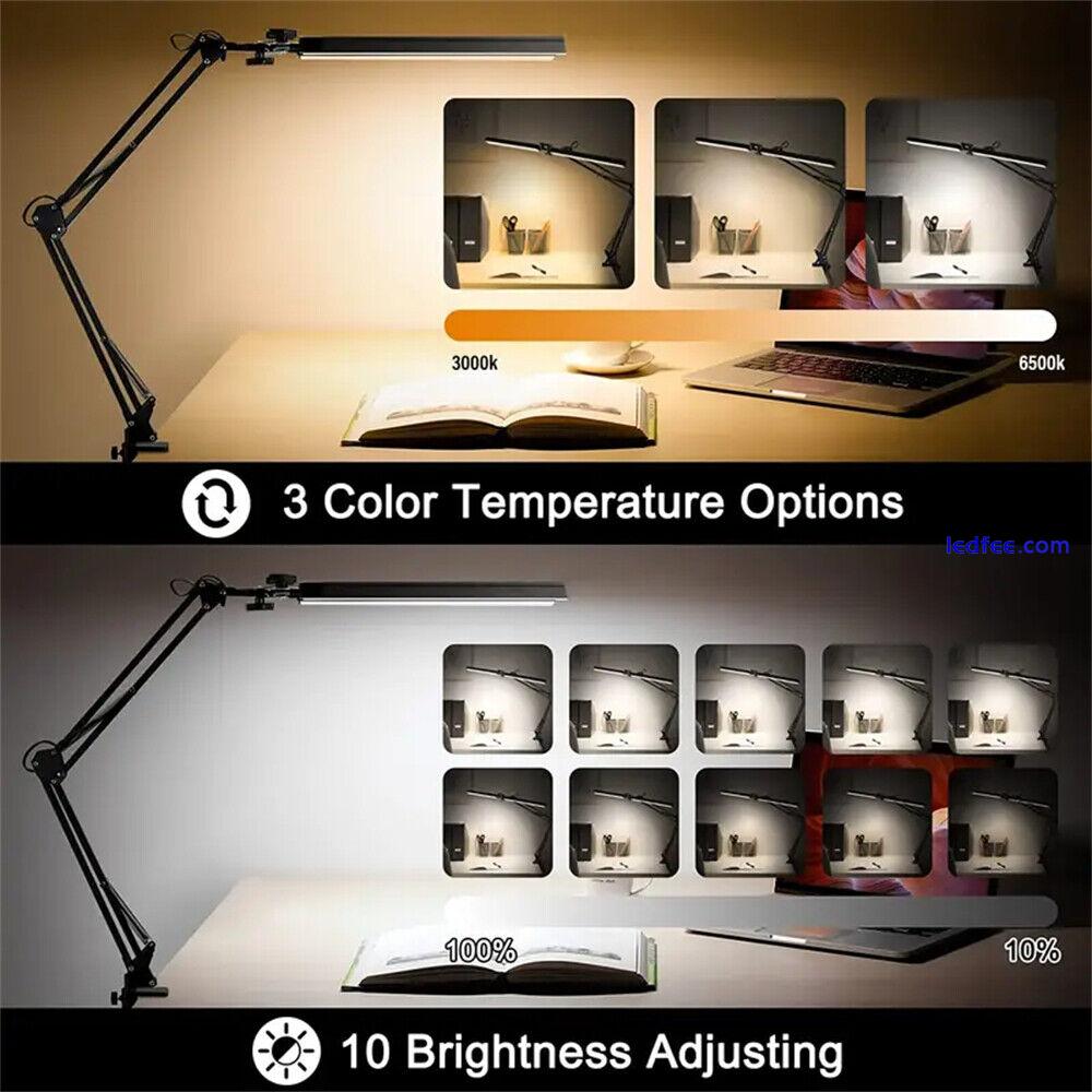 Double Head LED Desk Lamp Clamp Swing Arm Eye-Caring Dimmable USB Desk Light USA 1 