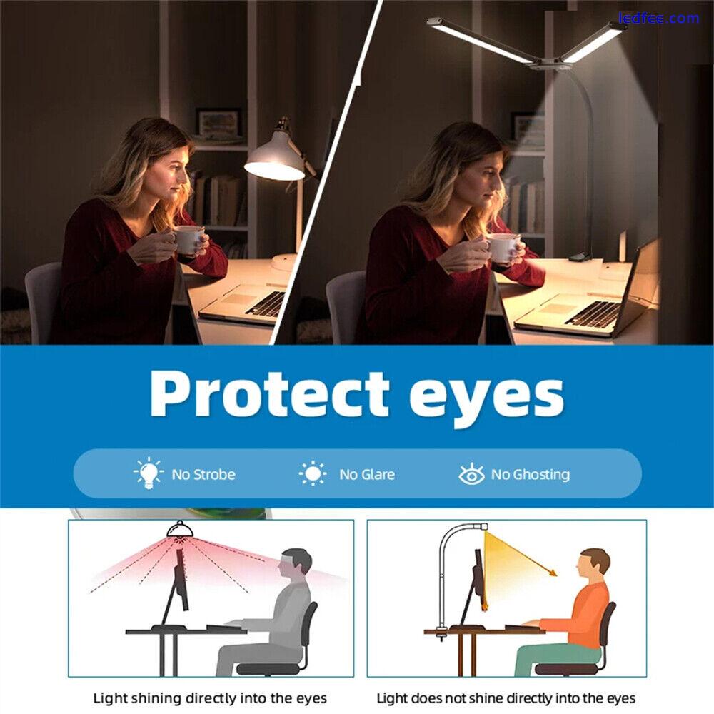 Double Head LED Desk Lamp Clamp Swing Arm Eye-Caring Dimmable USB Desk Light USA 4 