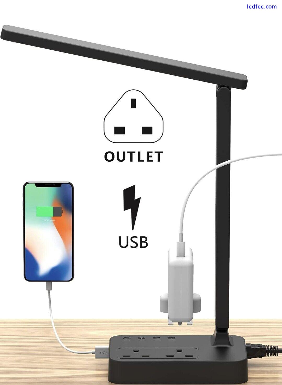 Drevet LED Desk Lamp, Desk Light with 1 USB Charging Port and 2 Way Outlets 0 