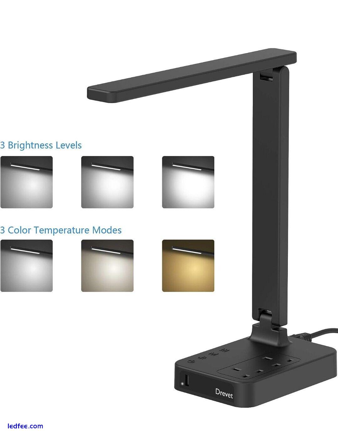 Drevet LED Desk Lamp, Desk Light with 1 USB Charging Port and 2 Way Outlets 4 