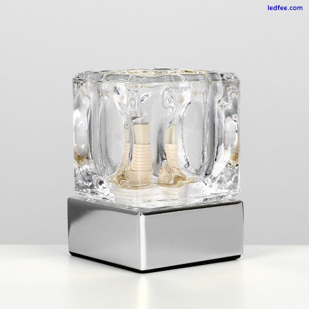 Pair of Glass Ice Cube Touch Dimmer Table Lamps Bedside Lights Office Desk 3 