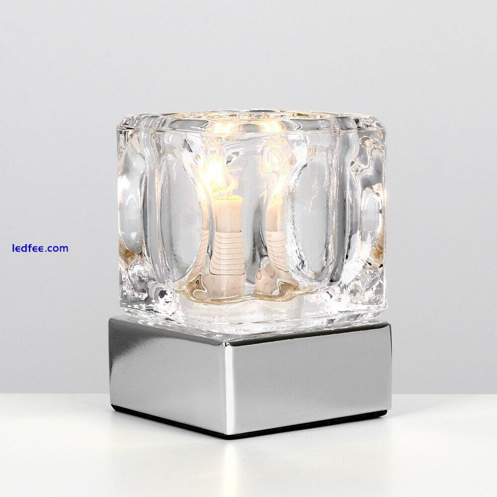 Pair of Glass Ice Cube Touch Dimmer Table Lamps Bedside Lights Office Desk 4 