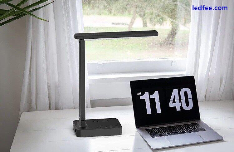 Drevet LED Desk Lamp, Desk Light with 1 USB Charging Port and 2 AC Power Outlet, 5 