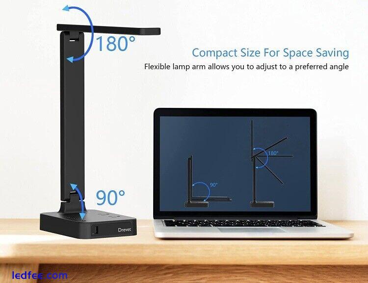 Drevet LED Desk Lamp, Desk Light with 1 USB Charging Port and 2 AC Power Outlet, 4 