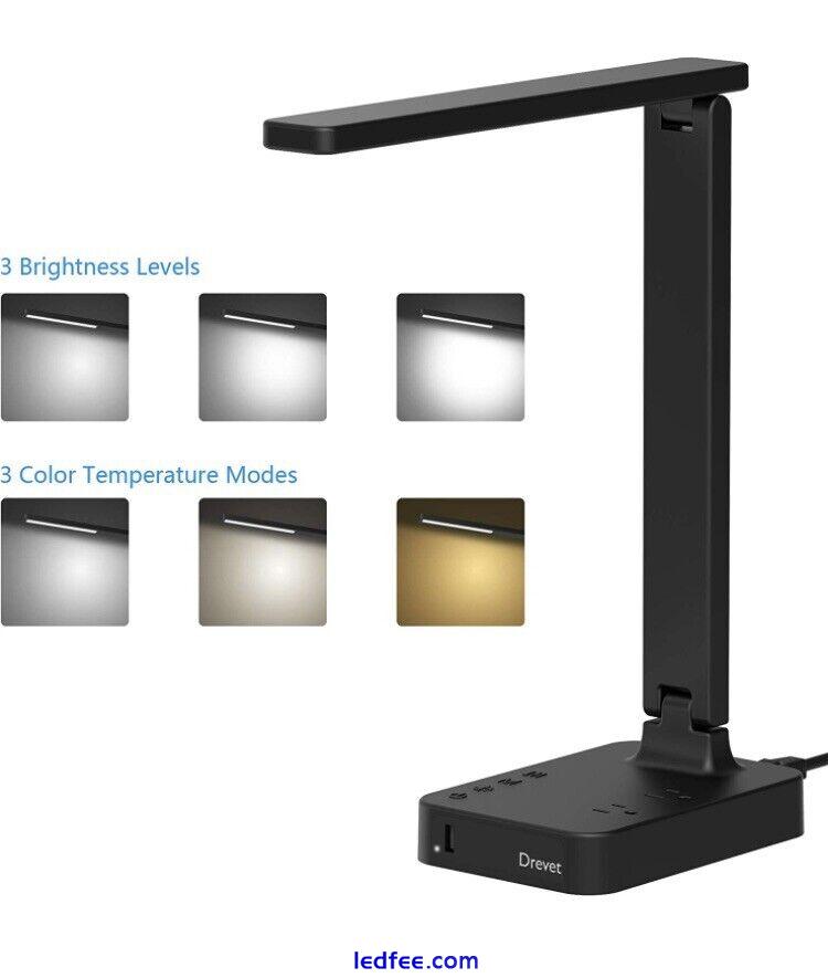 Drevet LED Desk Lamp, Desk Light with 1 USB Charging Port and 2 AC Power Outlet, 0 