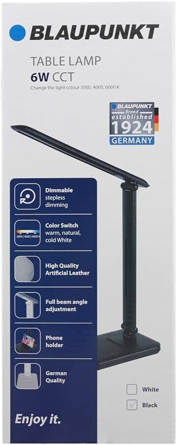 Blaupunkt LED Easy On The Eyes  Black Desk Lamp Dimmable 3000-6000K USB Charging 5 