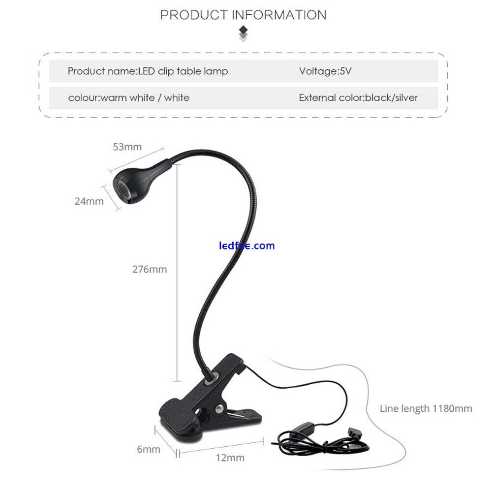 USB Flexible Reading LED Light Clip-on Beside Bed Desk Table Book Lamp white 5V 4 