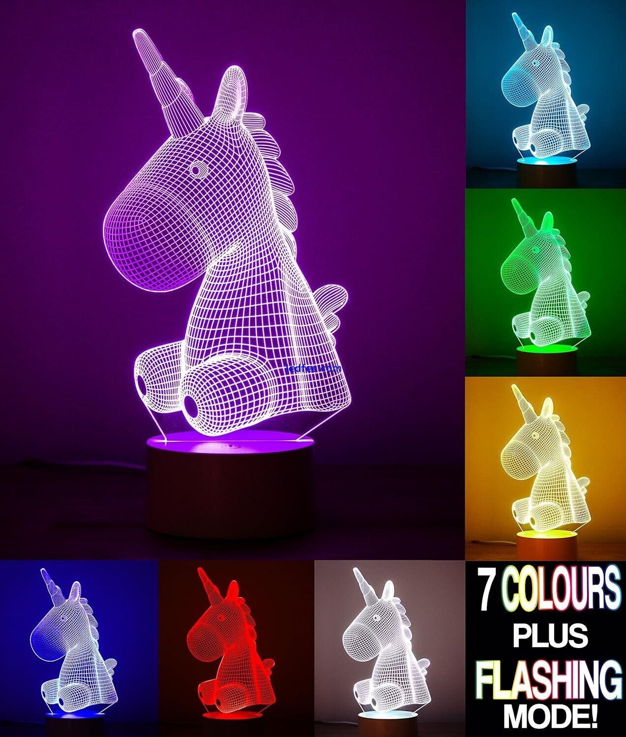 3D Illusion Unicorn LED Night Light Desk Lamp Kids Gift Room Touch Control Light 2 