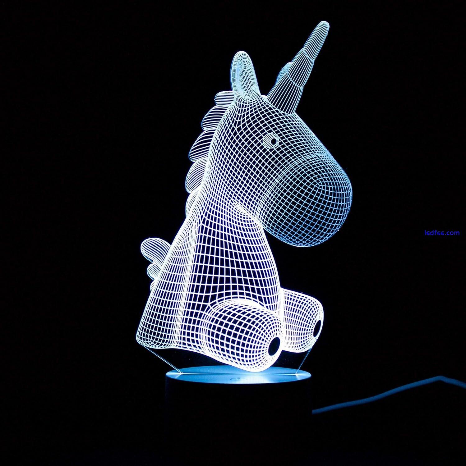 3D Illusion Unicorn LED Night Light Desk Lamp Kids Gift Room Touch Control Light 0 