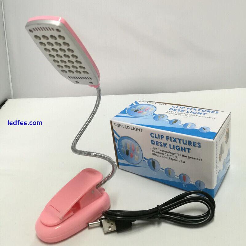 Flexible USB/Battery 28 LED Clip-On Reading Desk Table Lamp Light 4 Colors Power 5 