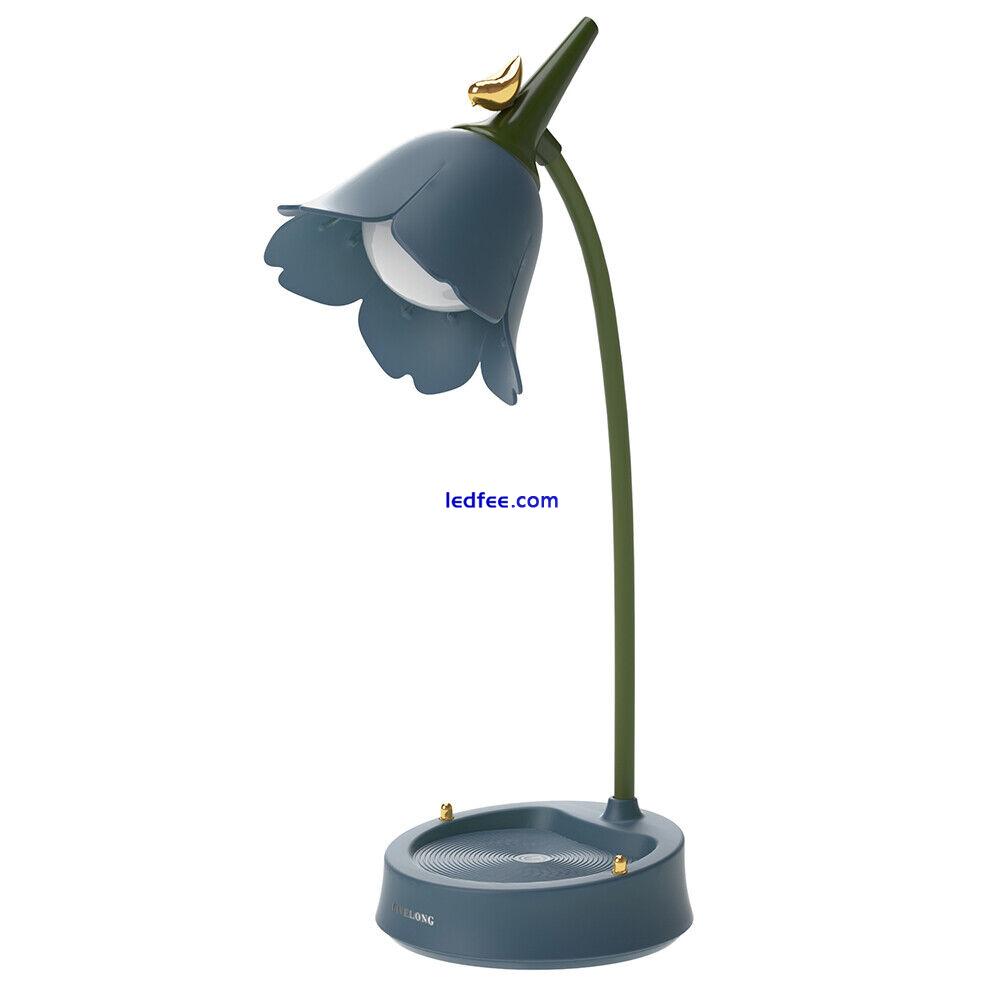 LED Desk Lamp Stepless Dimming Flower Eye Protection Table Night Light (Blue) 3 