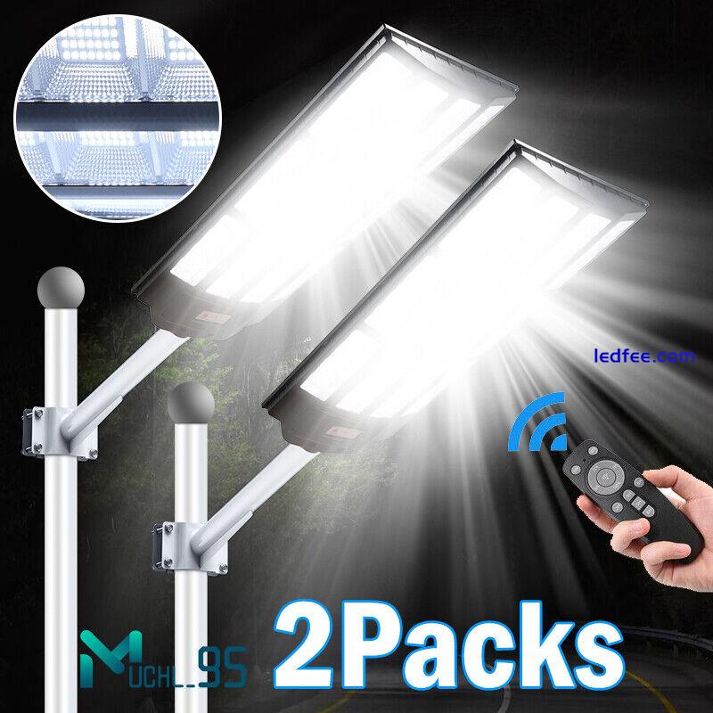 1/2 PACKS 1500W LED Solar Street Lights 9000000LM Dusk-Dawn Road Lamp+Timer+Pole 1 