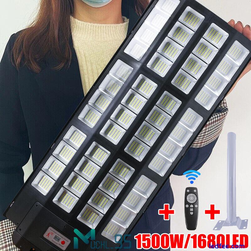 1/2 PACKS 1500W LED Solar Street Lights 9000000LM Dusk-Dawn Road Lamp+Timer+Pole 2 