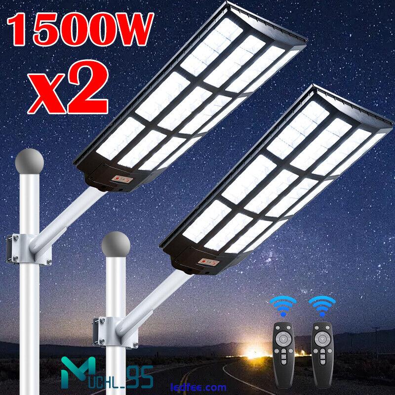 1/2 PACKS 1500W LED Solar Street Lights 9000000LM Dusk-Dawn Road Lamp+Timer+Pole 0 