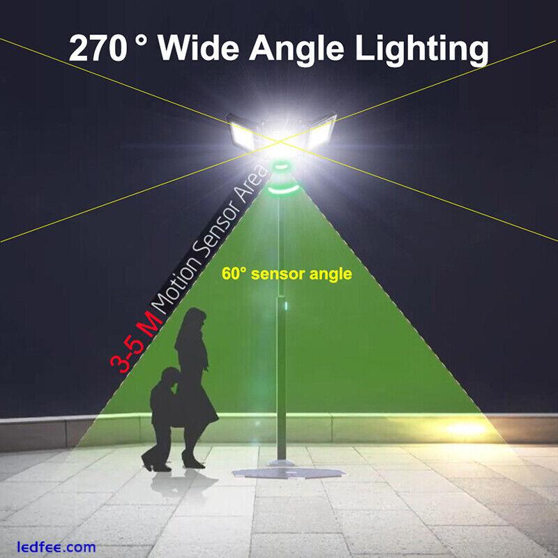 LED Solar Street Lights 3 Head Motion Sensor 270 Angle Wide Lighting Wall Lamp 2 