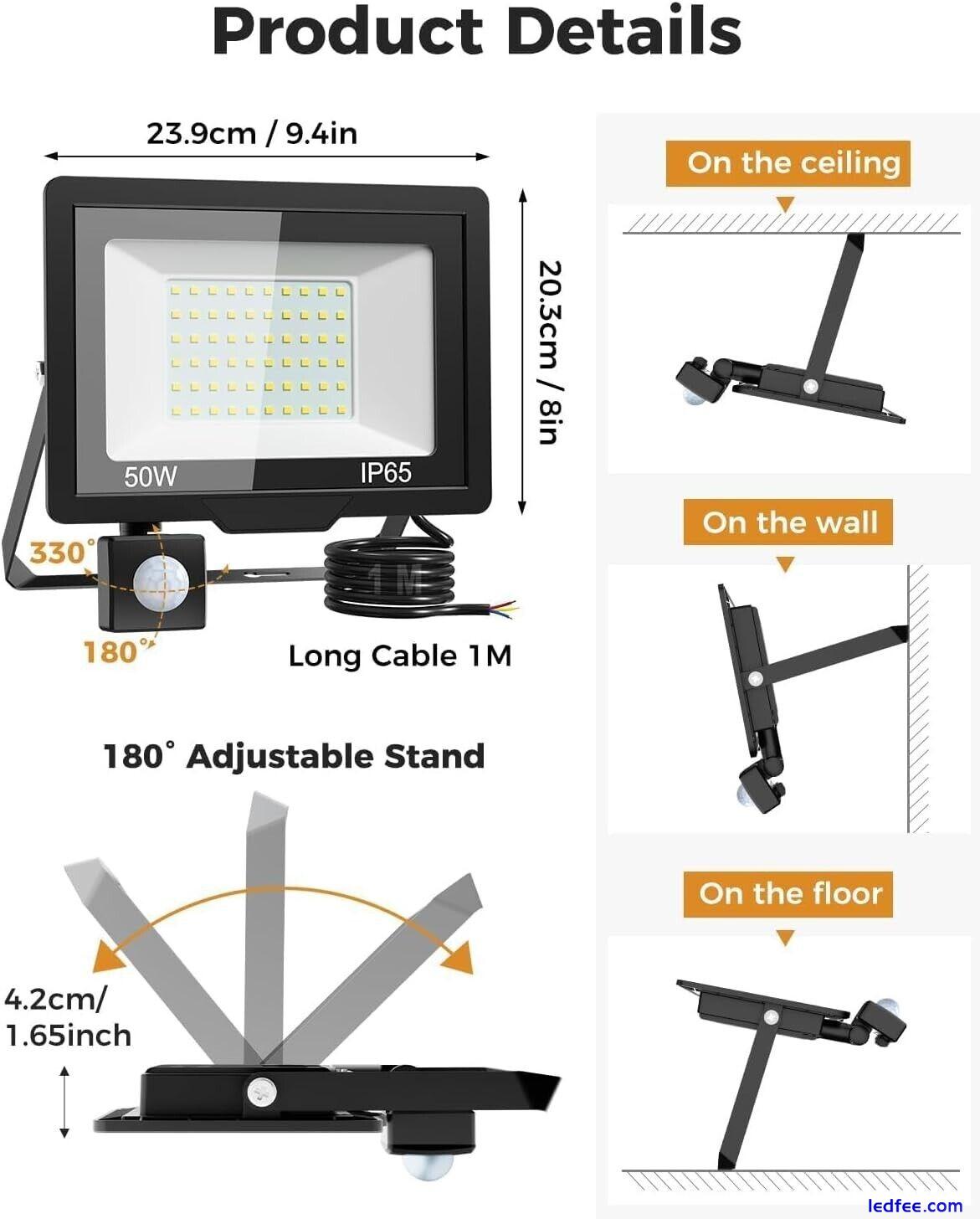 vighep Outdoor Security Lights Motion Sensor - 50W 5000Lumens Led Flood Lights 4 