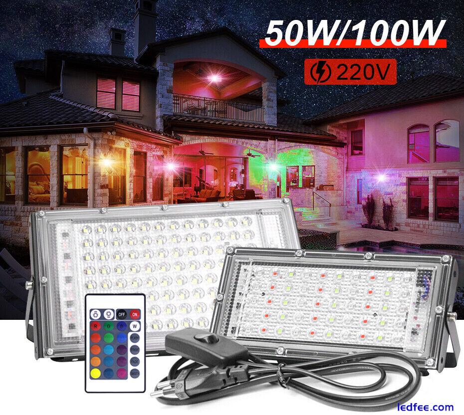 100W RGB LED Floodlight Colour Change Flood Light Outdoor Security Garden Lamp 0 