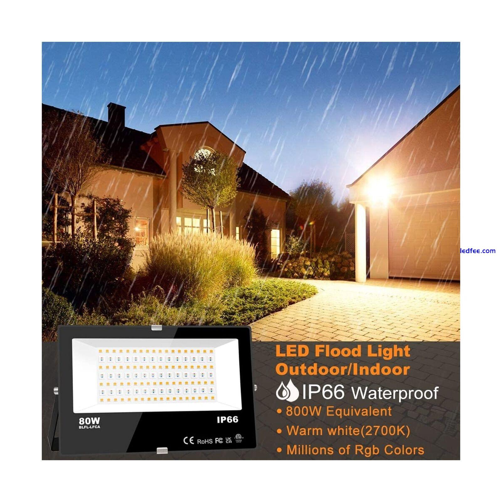 LED Flood Light Outdoor 800W Equivalent 8000LM Smart RGB Landscape Lighting w... 0 