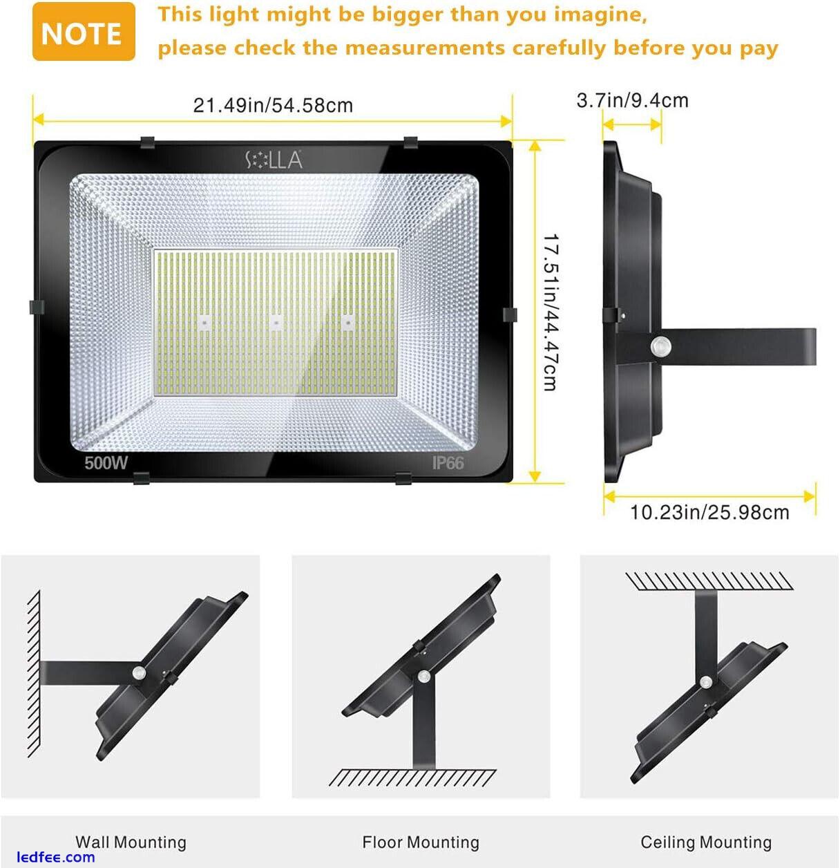 SOLLA 500W LED Flood Light, IP66 Waterproof, 40,000 Lumen, 2750W Equivalent 4 