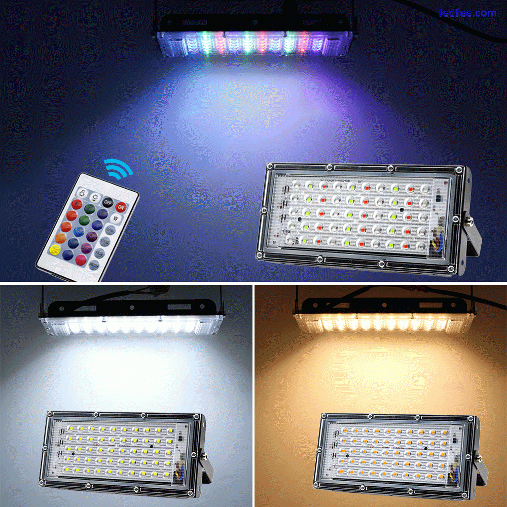 50W 100W LED Flood Light Cool White RGB Outdoor Spotlight Waterproof W/Plug Lamp 5 