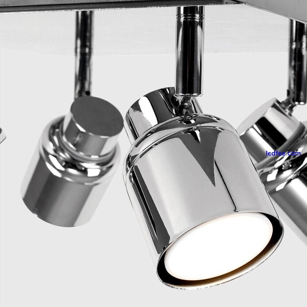 Chrome Adjustable 4 Way Ceiling Spotlight IP44 Bathroom Light + LED GU10 Bulbs 1 