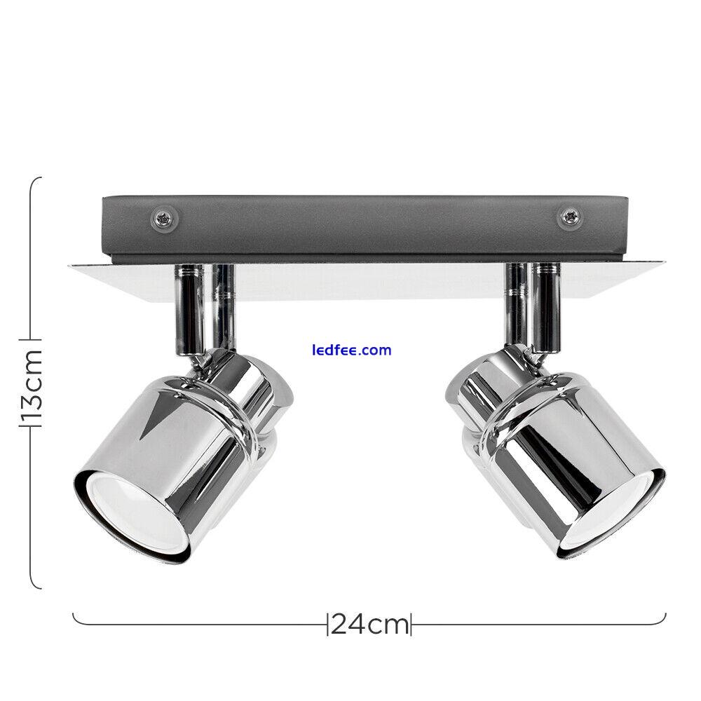 Chrome Adjustable 4 Way Ceiling Spotlight IP44 Bathroom Light + LED GU10 Bulbs 2 