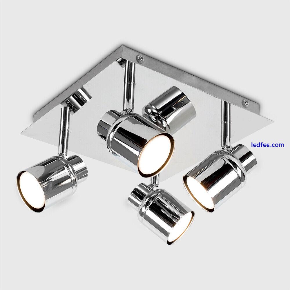 Chrome Adjustable 4 Way Ceiling Spotlight IP44 Bathroom Light + LED GU10 Bulbs 0 