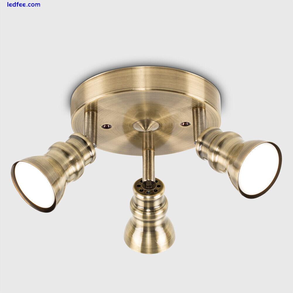 Traditional Ceiling Light Fitting Antique Brass 3 Way Adjustable Spotlights LED 0 