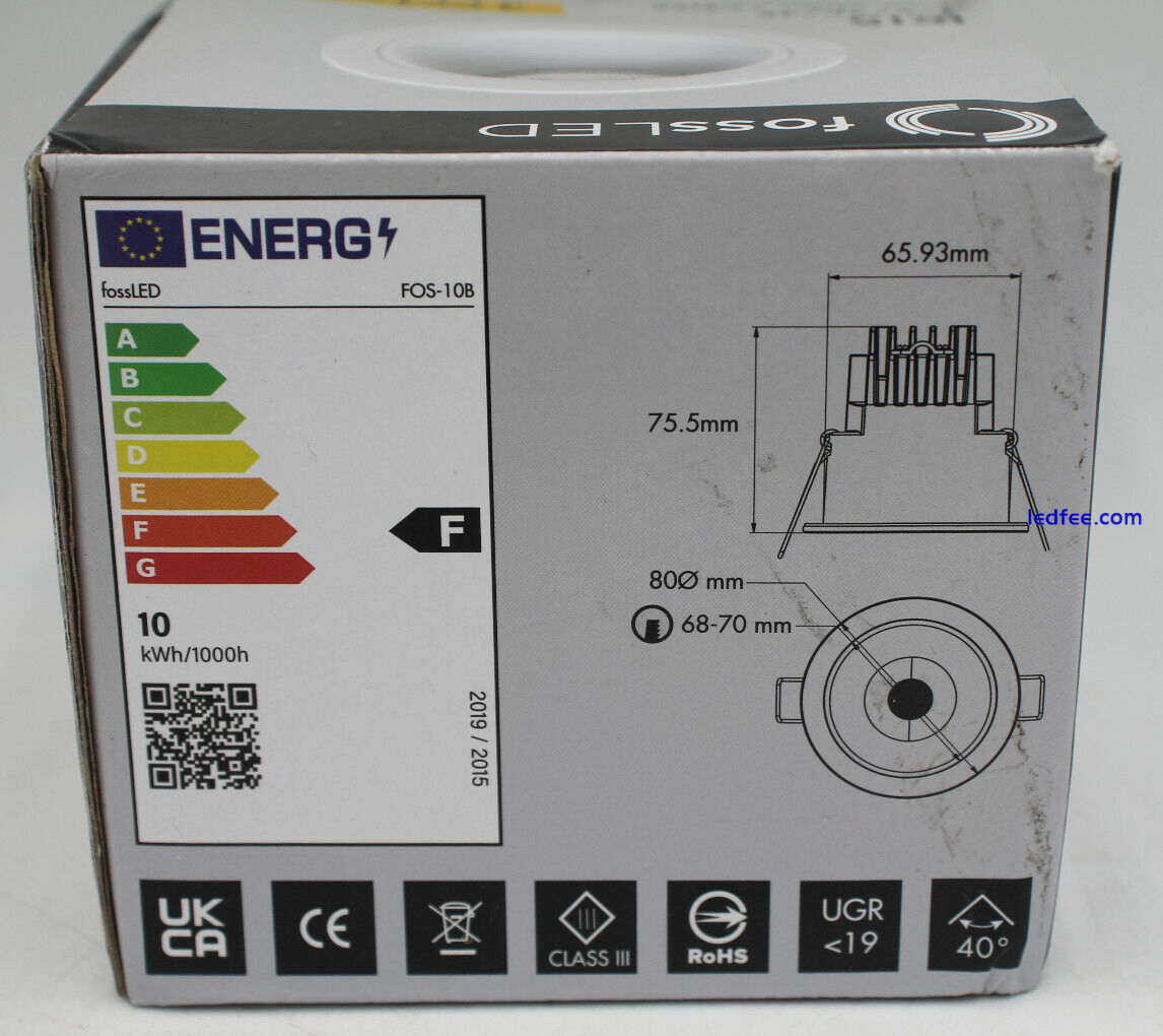 FossLED LED Downlight IRIS IP65 Dimmable 10W CRI95 Fire Rated 2700k - New 1 