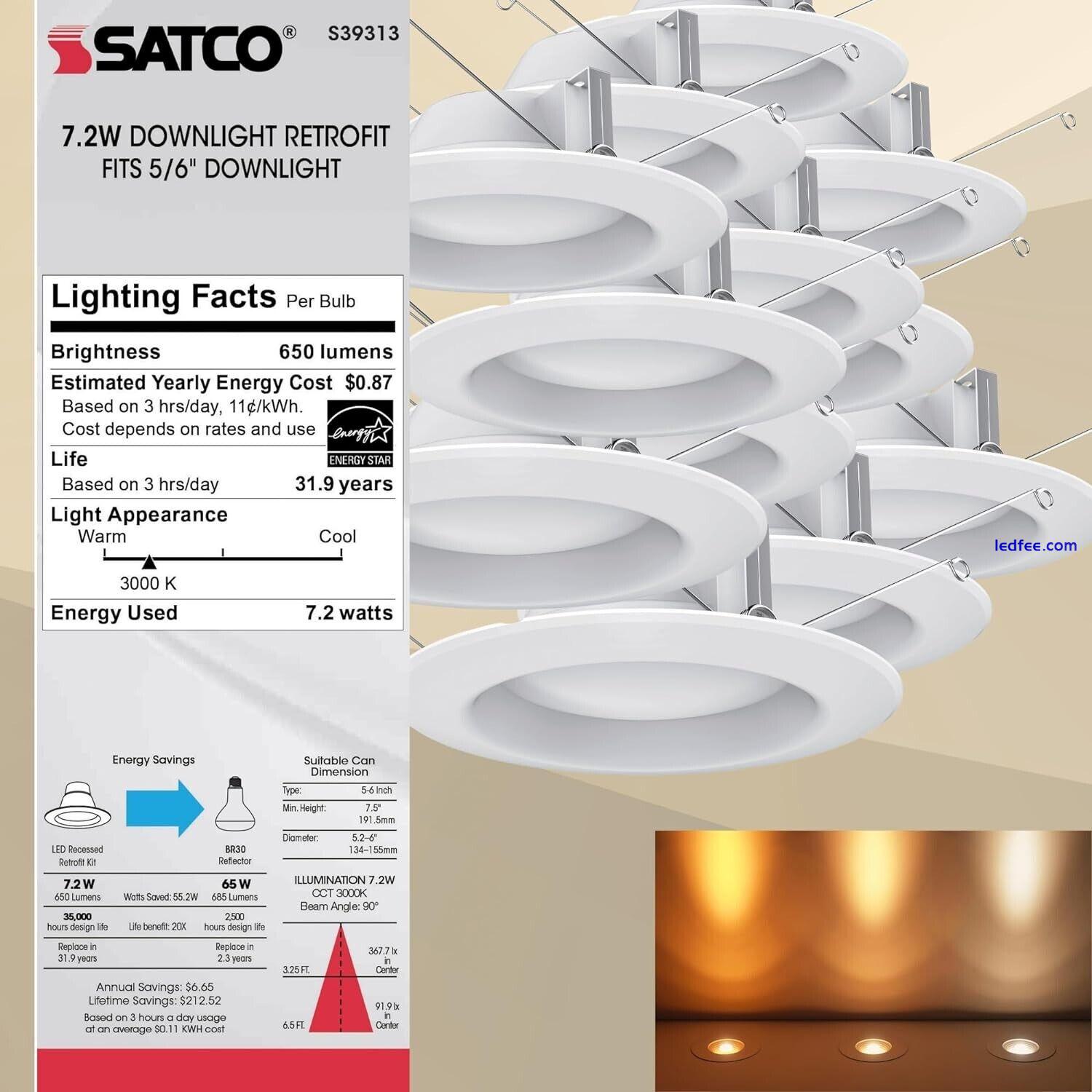 Satco S39313 - 7.2 Watt LED Downlight Retrofit - 3000K - White (6 Pack) 0 