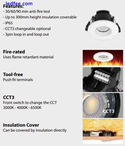 Recessed Fire Rated Ceiling Downlights IP65 LED Spotlights Downlighters 6W 3 