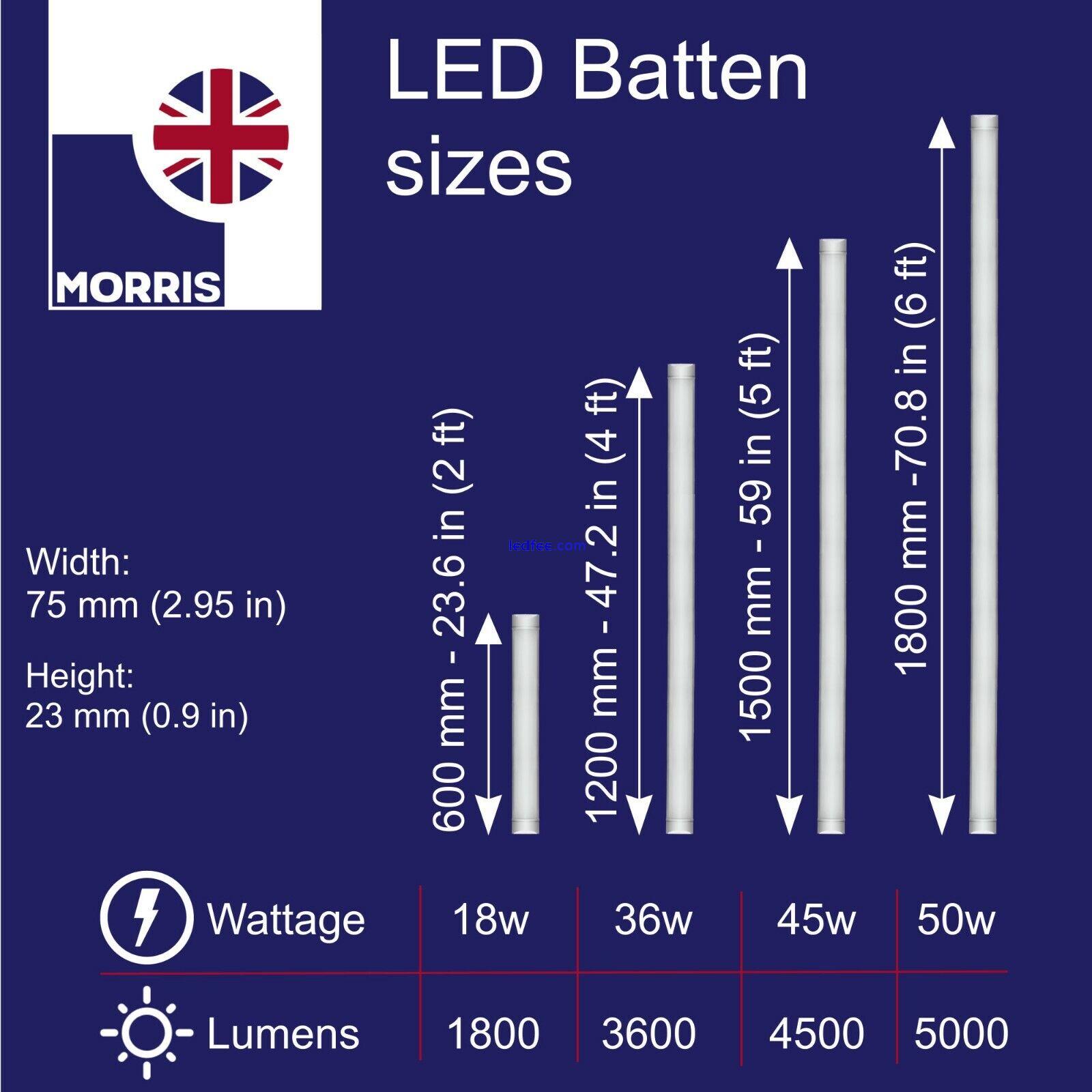 LED Batten Slimline Tube Light 2FT 3FT 4FT 5FT 6FT  Wall/Ceiling Morris 6000k 1 