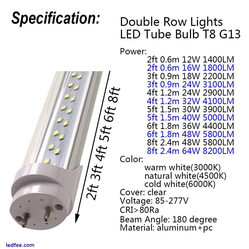 LED Tube Bulb 2ft 3ft 4ft 5ft 6ft Super Bright Double Row Lights G13 T8 Bar Lamp 0 