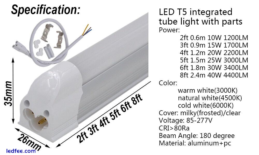 LED Tube Light 2ft 3ft 4ft 5ft 6ft 8ft Slim Bar Lamp T5 Integrated Bulb Fixtures 0 