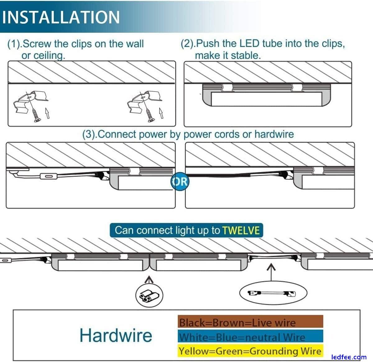 2PCS Led Batten Light 2ft 60cm, T5 Led Tube Lights, 1100lm 10W 6500K White LED 4 