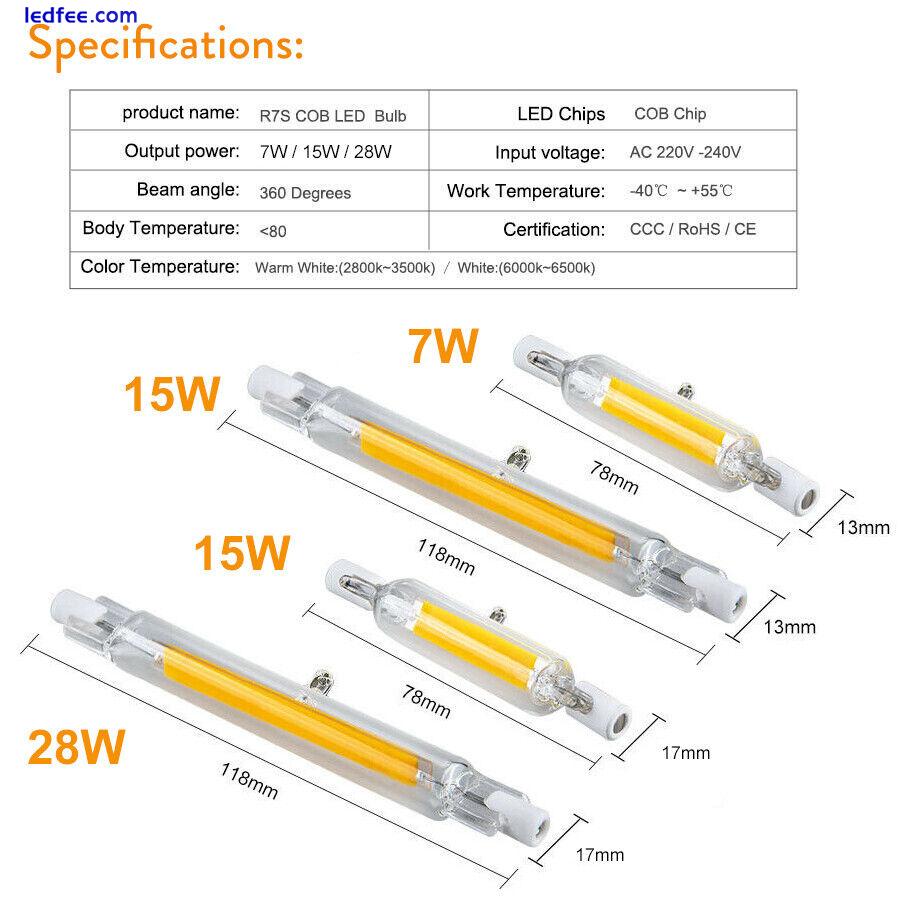 Dimmable R7S LED Glass Tube Light Ceramic COB Bulbs 7W 15W 28W 78mm 118mm Lamps 0 