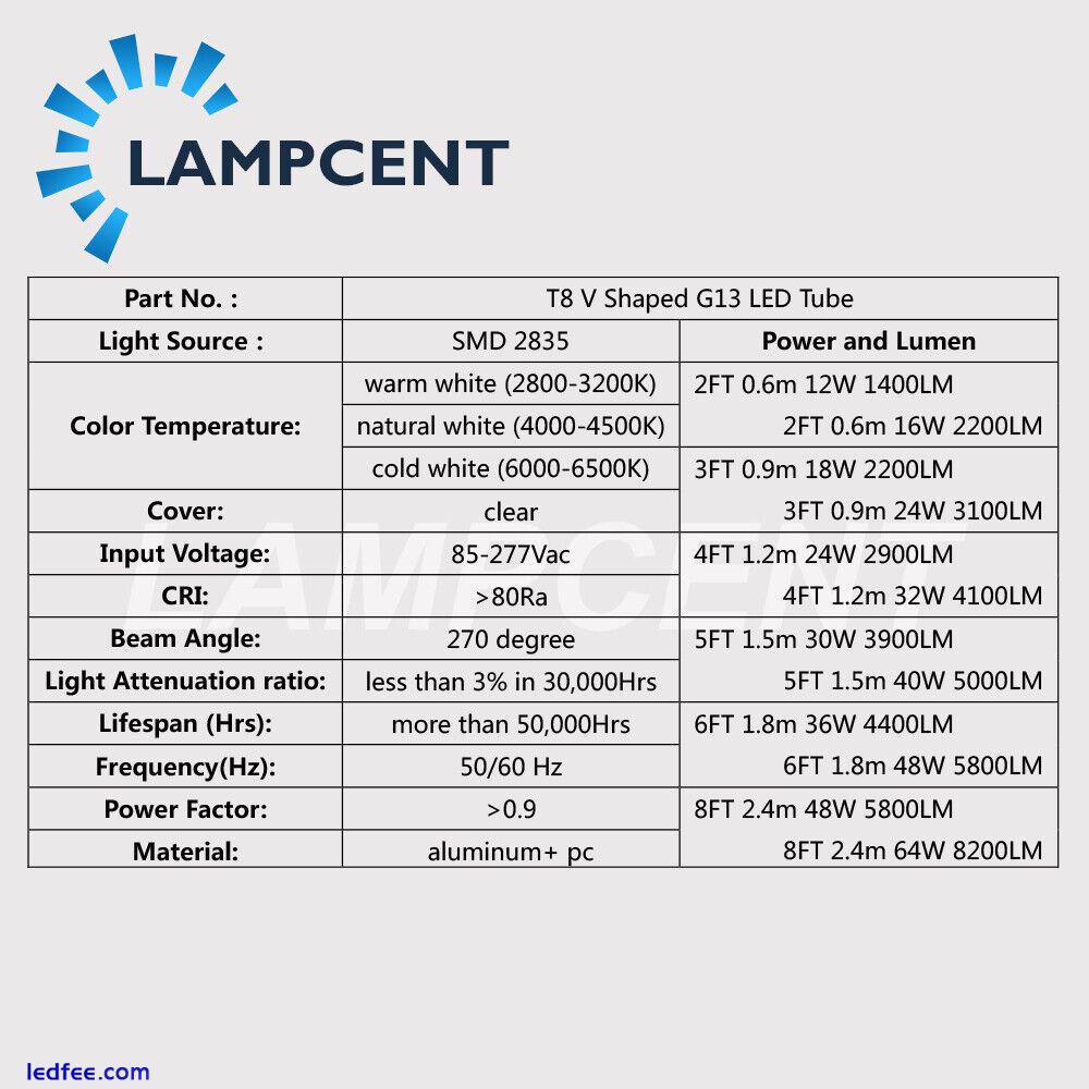 20/Pack T8 V Shape LED Tube 4FT 24W 32W 48W Bulb G13 Bi-Pin 6500K LED Shop Light 3 