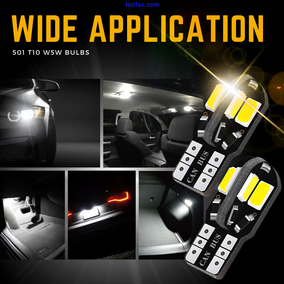 10pcs T10 501 Led W5w Car Side Light Bulbs Error Free Canbus 8 Smd Xenon White 3 