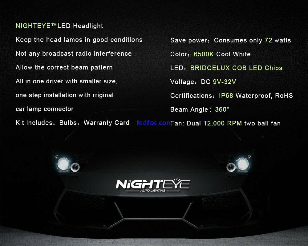 Nighteye Car 72W 9000LM H7 LED Conversion Headlight KIT 6500K Bulbs Xenon White 5 