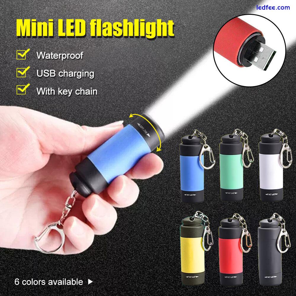 LED Light Flashlight Lamp Mini Torch Pocket Keychain USB Rechargeable Waterproof 2 