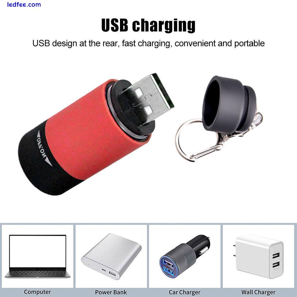 LED Light Flashlight Lamp Mini Torch Pocket Keychain USB Rechargeable Waterproof 3 