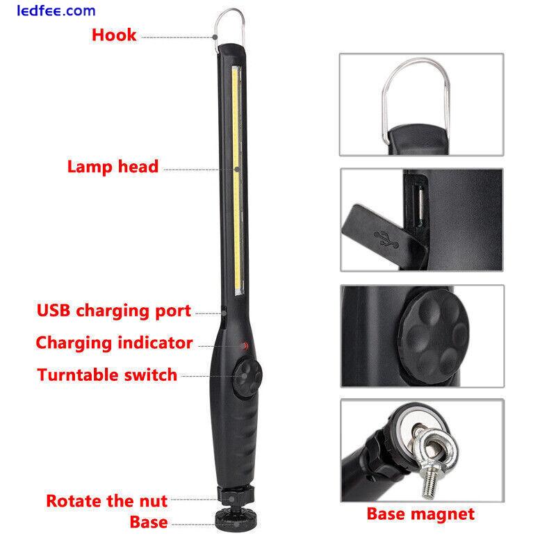 COB LED Rechargeable Work Light USB Hand Torch Inspection Magnetic Lamp Dimmable 2 