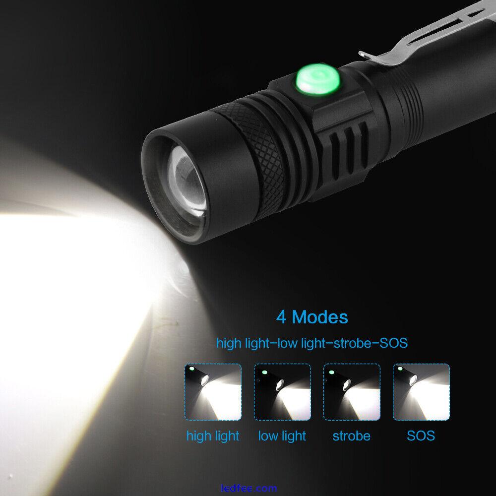 Rechargeable 200000LM Powerful LED Tactical Flashlight Super Bright Zoom Torch 4 