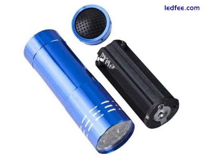 9 LED UV Blacklight Torch - Aluminium Cased Mini Flashlight - Purple LEDs 0 