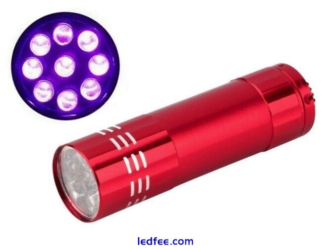 9 LED UV Blacklight Torch - Aluminium Cased Mini Flashlight - Purple LEDs 5 