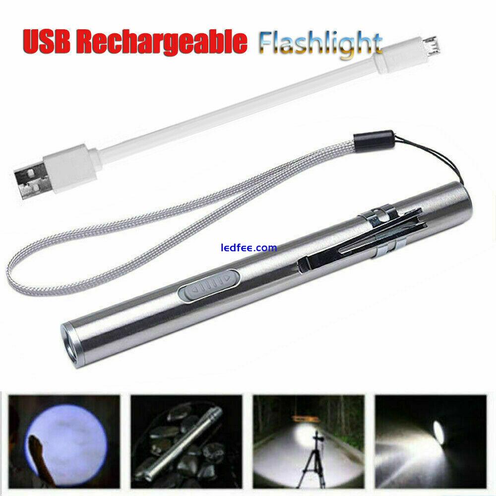 10000LM Mini Super Bright USB Rechargeable Tactical Flashlight Torch LED Pen UK 0 