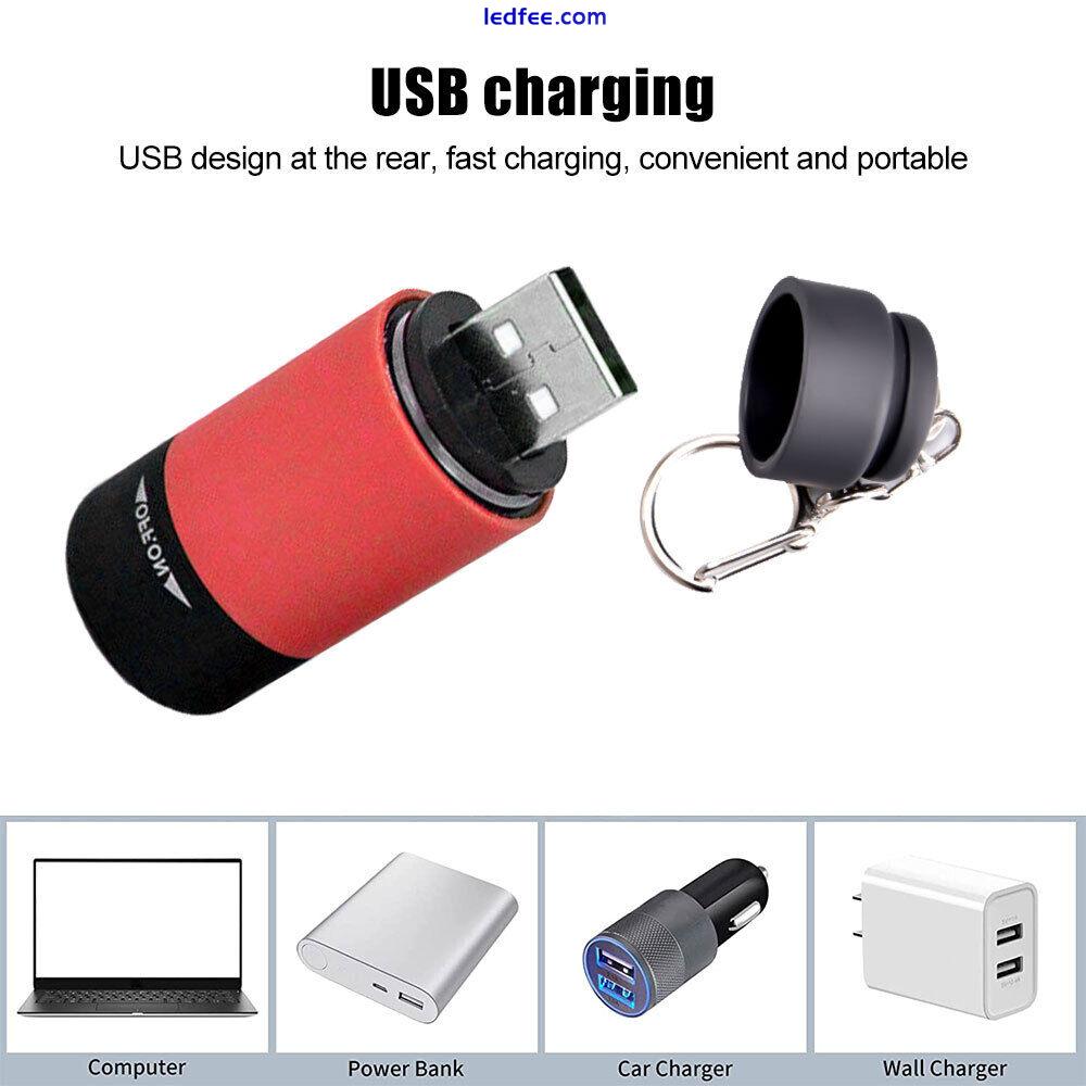 Mini LED Flashlight Torch USB Rechargeable Pocket EDC Keychain Light 2 