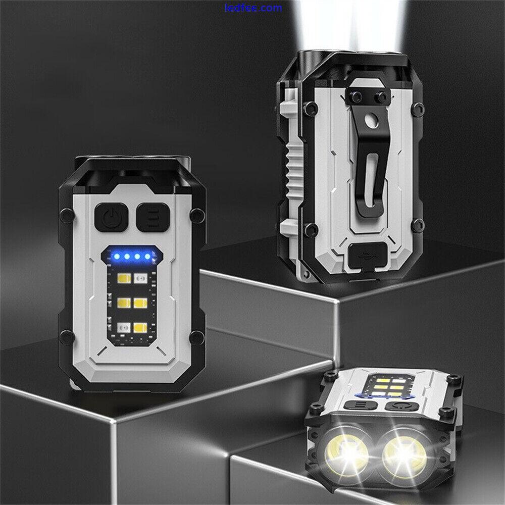 900 LM LED Flashlight Keychain USB Rechargeable Mini Torch Work Light Pocket NEW 0 